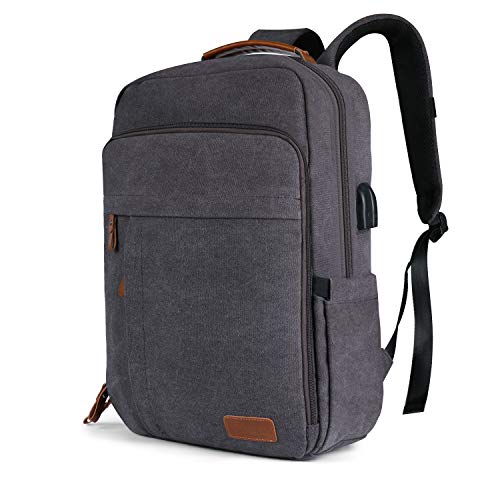 Business Laptop Backpack 15-15.6 Inch W/USB Charging Port Water-Resistant Canvas Backpack for Work