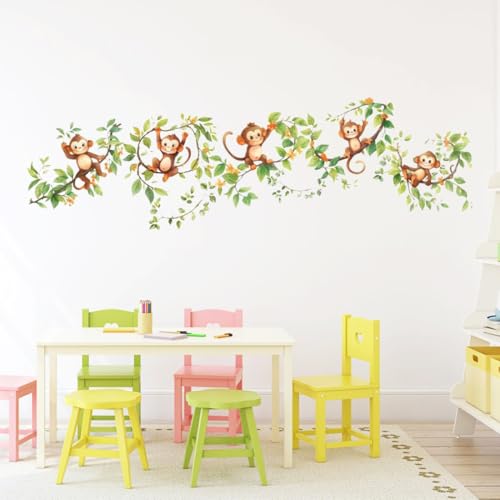 PLIGREAT niedliche Affe Wandtattoos Cartoon Reben Wandaufkleber Dschungel...