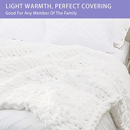 Chunky Knit Blanket Throw 40X40, Soft Chenille Knitted Throw Blanket, Small Throw Blanket Chunky Yarn, Thick Cable Knit Throw, Cute Rope Knot Throw Blankets For Couch Bed Sofa (White) #TOP1