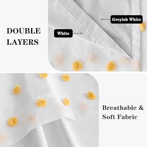 Image of MEETSKY Blackout Curtains for Kids Bedroom,Yellow Pom Pom Curtain 50x95 in