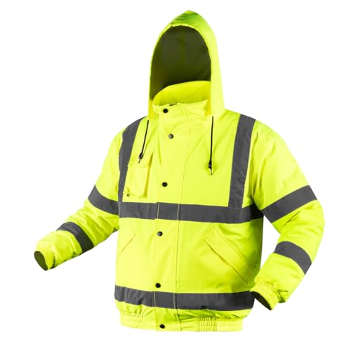 NEO TOOLS Veste bomber haute visibilité, jaune – Veste de travail robuste, légèrement doublée, veste de pilote en sergé laminé avec réflecteurs, idéale pour la construction et la logistique, jaune