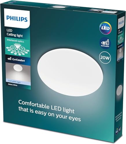 Philips Plafonnier LED, Blanc, Eclairage Blanc Chaud 2700K, Facilité d'installation, Philips Moire Luminaire Intérieur pour l'éclairage de vos pièces à...