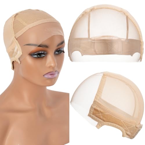 9x6 Lace Wig Caps for Women Wig Caps with Grip Band for Keeping Wigs in Place Beige Glueless Wig Grip Cap with Transparent Lace Wig Caps Non-Slip Adjustable Elastic Headband Blonde