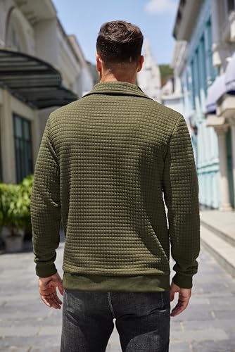 COOFANDY Mens Quarter Pullover Quilted Sweatshirt Casual Knit Long Sleeve Mock Neck Sweater Waffle Collared Pullover4