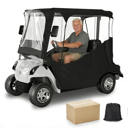 MASHELLY 2-Person Golf Cart Rain Enclosure for EZGO TXT/RXV | All-Weather Waterproof Driving Cover with 600D Fabric & 4-Side Clear PVC Windows | Windproof & Full Protection