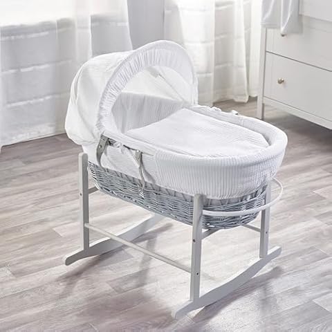 ELEGANT BABY White Waffle Moses Basket with Stand Cover