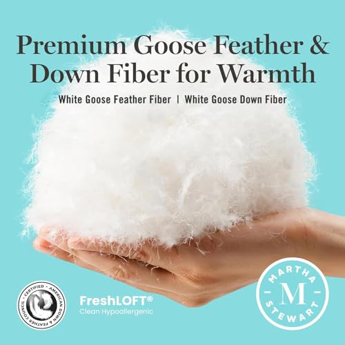 Image of Martha Stewart White Goose King Size Feathers Down Fiber Comforter, Ultra Soft 100% Cotton Duvet Insert King, Hotel Luxury Hypoallergenic Comforter All Season Extra Warmth 106 x 90 Inch