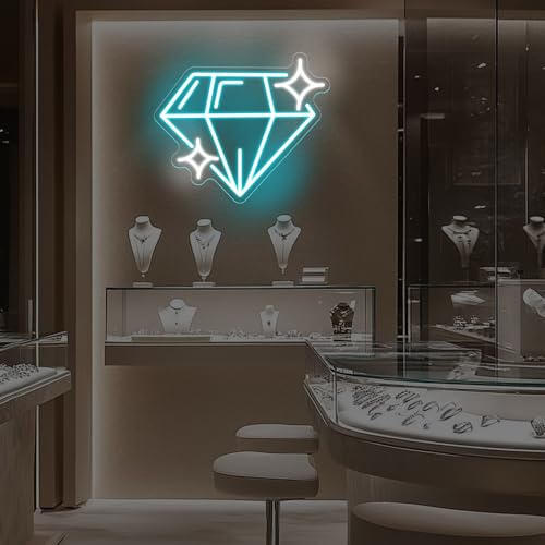 Image of Diamond Neon Sign Alluring Brightness Sparkling Sapphire Diamond LED Light | USB Powered Dimmable LED Light for Jewelry Makeup Stores Bars Parties & Home Decor Gift for Lover 13 inchx14.8 inch