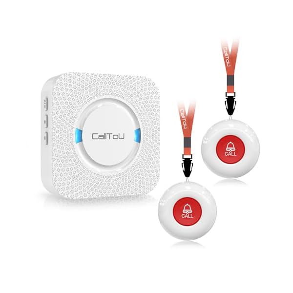 CallToU Elderly Monitoring Call Button Wireless Caregiver Pager Smart Senior System with Light Personal Buzzer Alarm 2 Portable Transmitters 1 Plugin Receiver