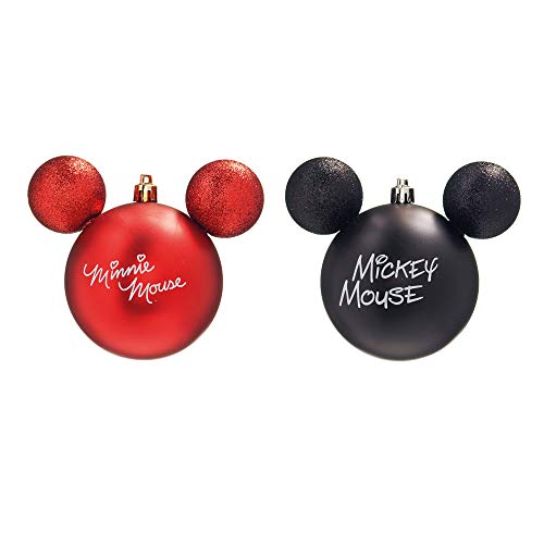 Jogo de Bolas de Natal Mickey & Minnie Mouse, Vermelho/Preto, 4 Bolas de 8 cm, Cromus, DISNEY