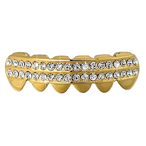 L & L Nation 14K Gold Plated Hip Hop Bottom Row Clear 2 Row Removable Grillz
