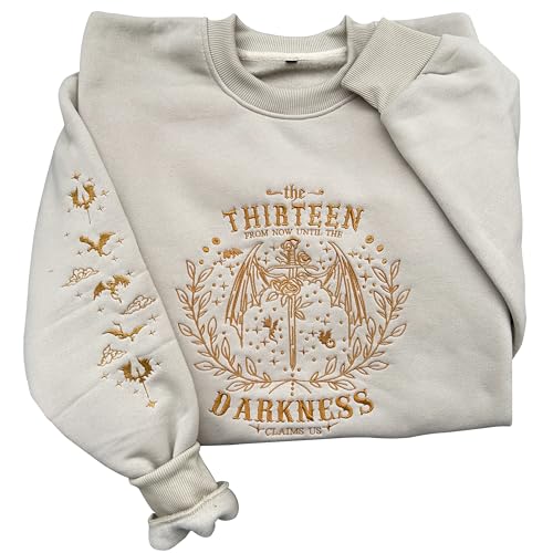 THEKOFS Embroidered Book Lovers Sweatshirt, The Thirteen From Now Sweatshirts, Tog merch, Sjm merch, Bookish Sweatshirts (US, Alpha, Small, Regular, Regular, Sand)