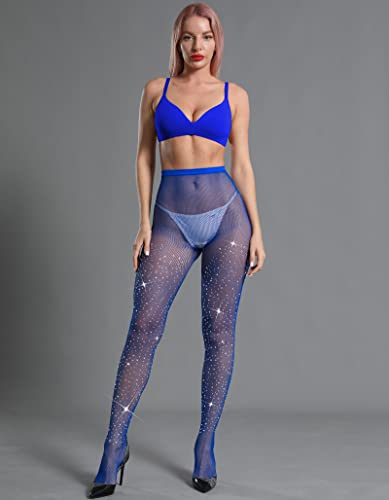 Image of CHRLEISURE Women's Sparkle Rhinestone Fishnets, Sexy Sparkly Glitter Party Concert Outfit Fishnet Stockings