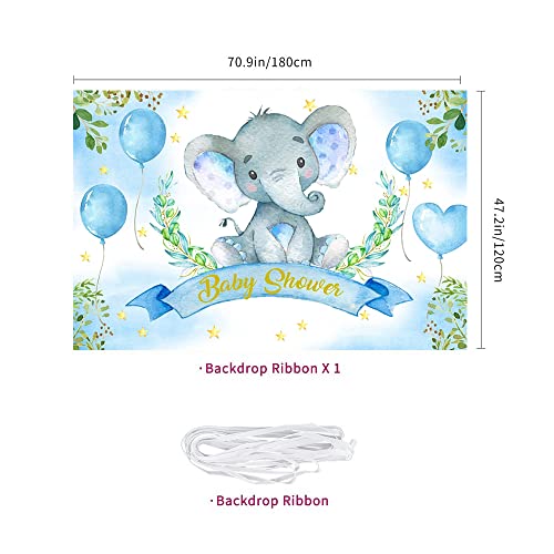 Blue Watercolor Elephant Baby Shower Backdrop Elephant Greenery Leaves Balloon Photography Background Elephant Baby Shower Party Decorations Banner For Boy #TOP3