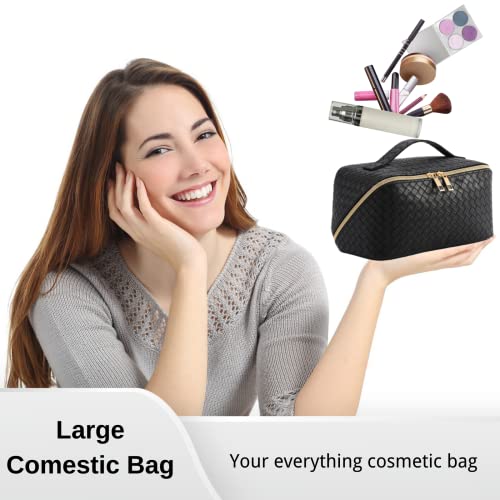 Ivaronal Large Capacity Travel Cosmetic Bags For Women Checkered Makeup Bag Travel Makeup Organizer Portable Waterproof Cosmetic Bags (Black-1) #TOP4