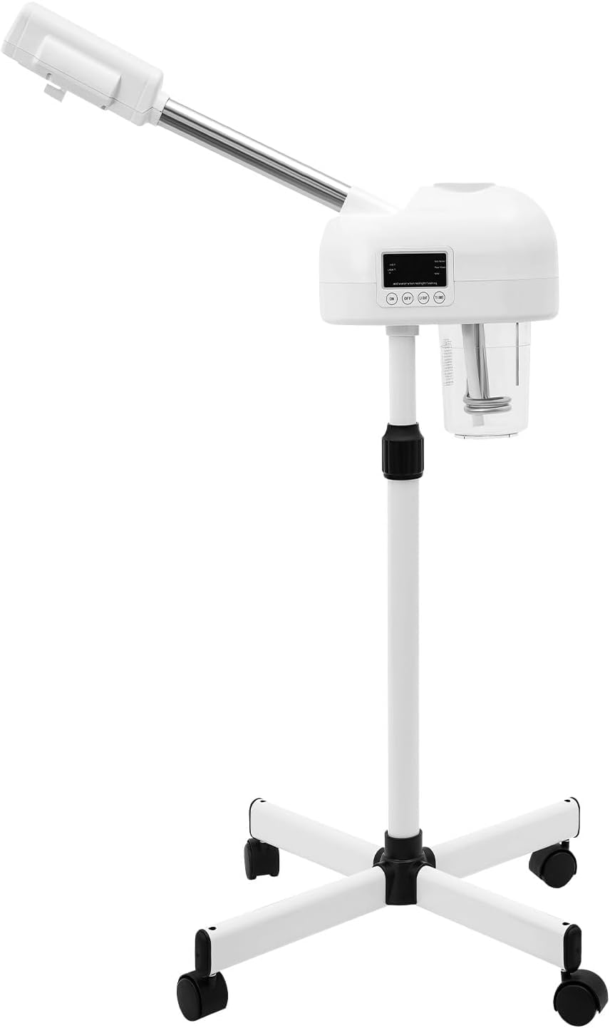 750 W Vapozone vapore facciale vapore viso con luce LED vaporizzatore Vapozone estetica professionale regolabile in altezza, adatto per salone di bellezza, casa, soggiorno(bianco)