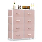 8-Drawer Dresser for Bedroom, Anti-Tip Tall Storage Organizer Chest of Drawers with Wooden Top and Metal Frame Fabric Bins for Closet, Living Room, Hallway, Entryway, Pink