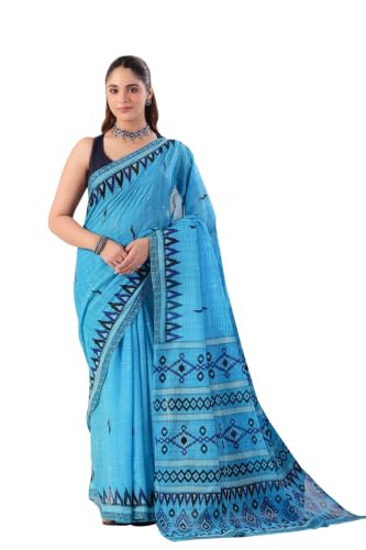 Image of TAMAIRA FASHION Mulmul Pure Cotton Saree For Woman Sambalpuri Printed |Office Wear Daily Wear Sarees For Women Without Blouse Piece (Available in 10 Colours)