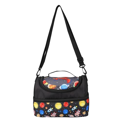 Image of Ji and Ja Multi Compartment Dual Slot Lunch Bag Double Insulated Tiffin Lunch Bag with Multi Zipper Pockets for School (Space Black)