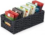 Panier d'organisateur de packet d'assaisonnement, 4-Compartment Épice & Panier de rangement alimentaire pour cellier, cuisine, armoire, comptoir, collations, poches, paquets d'épices, noir