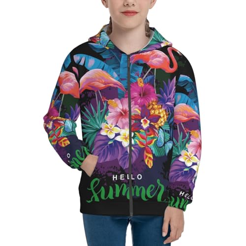 Tropical Summer with Flamingos Kid Hoodies Boys Zip Up Sweatshirts Girls Pullover with Pocket3