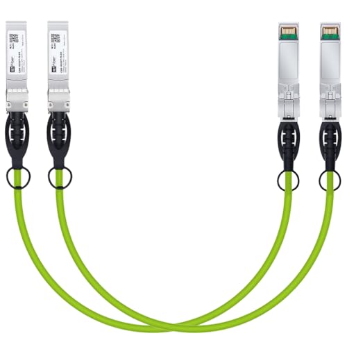 H!Fiber 2 Pack Green SFP+ Cable, 10G SFP+ DAC, 0.5M(1.64ft), Passive Direct Attach Copper Twinax Cable for Cisco SFP-H10GB-CU0.5M, Ubiquiti UniFi UC-DAC-SFP+, Mikrotik, Intel, Fortinet, Netgear