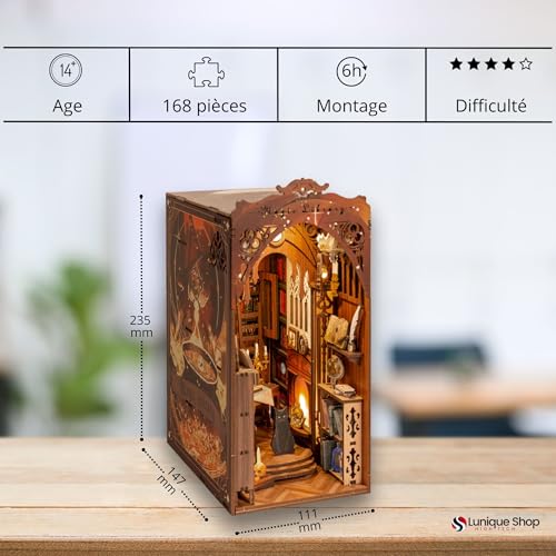 Kit book nook librairie magique : puzzle 3D bois avec LED - 7