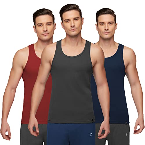 Image of XYXX Men's Super Combed Cotton Round Neck Ribbed Vest - High Moisture Absorbing Innerwear for Men with Anti-Microbial Silver Finish