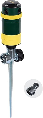 Melnor 65404AMZ Turbo - Rociador giratorio en estribo, 4 patrones, adaptador de producto QuickConnect, verde, amarillo