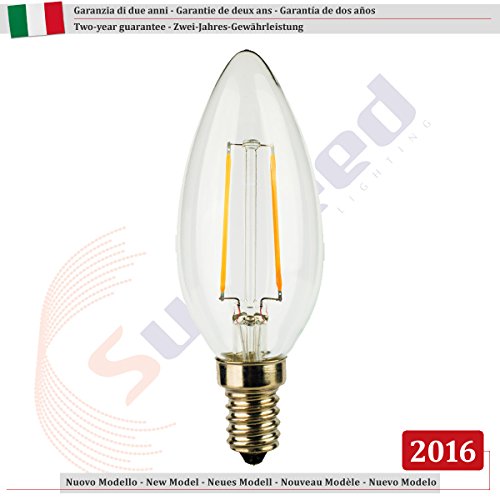 SUNSEED 10 X E14 2W (Equivalent to 25W) Sapphire Filament LED Candle Light Bulb C35 Warm White 2700K, Pack of 10 - Warm White 2700k - Image 3