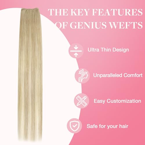 Image of GOO GOO Genius Weft Hair Extensions Human Hair, Sew In Hair Extensions Rooted Remy Weft, 18ET90A Natural Blonde Balayage 24inch 60g, Hand Tied