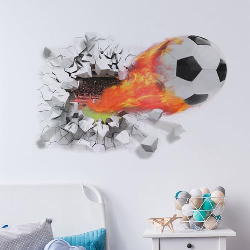 YunBey 3D Soccer Wallpaper Football Wall Stickers for Bedrooms for Boys Removable Football Sport Wall Art Decal for Living Room Kids Room Playroom Accessories - Image 4