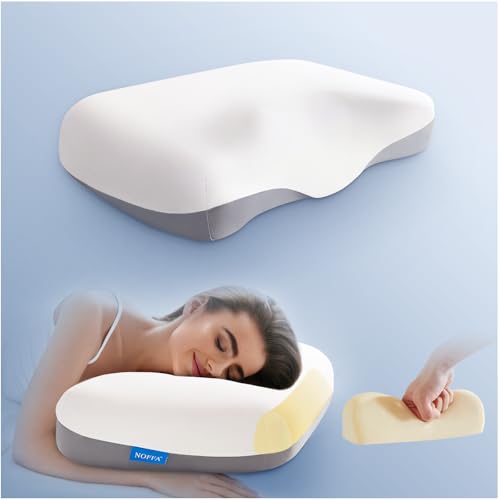 NOFFA Oreiller Ergonomique Cervical à Mémoire de Forme, Coussin Orthopédique Fermeté réglable, Oreiller pour Les Dormeurs sur Le côté, Le Dos et Le Ventre 65x35x11.5cm