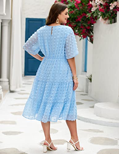 IN'VOLAND Womens Plus Size Swiss Dot Dress Chiffon Short Sleeve High Waist A Line Ruffle Tiered Babydoll Midi Dress4