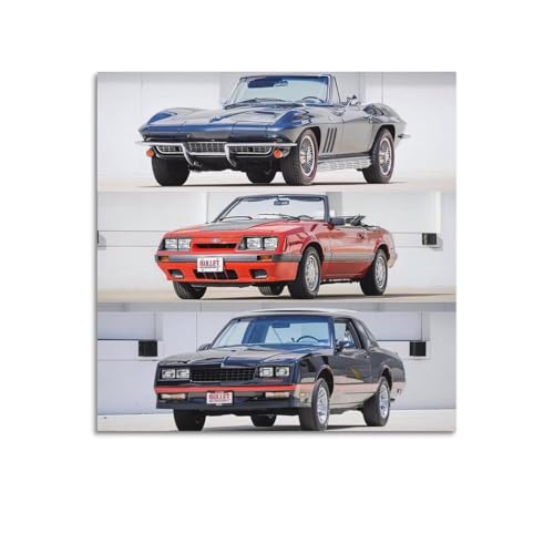 Poster toile Old Muscle Cars idée cadeau décoration murale pour passionné auto 70 x 70 cm