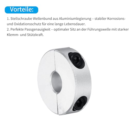 QUARKZMAN Aluminium Stellringe 8 mm Innendurchmesser Doppelt Geteilter Klemmring Silber Wellenring Bohrung Set-Schrauben Klemmringe Tiefenanschlag für Bohrer Auto Robotik 4 Stück
