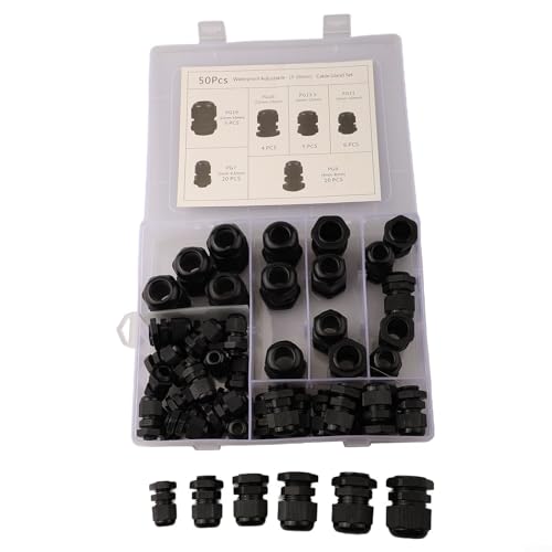 Juego completo de 50 prensaestopas de nailon con características impermeables IP68 y a prueba de polvo para aplicaciones mecánicas y eléctricas