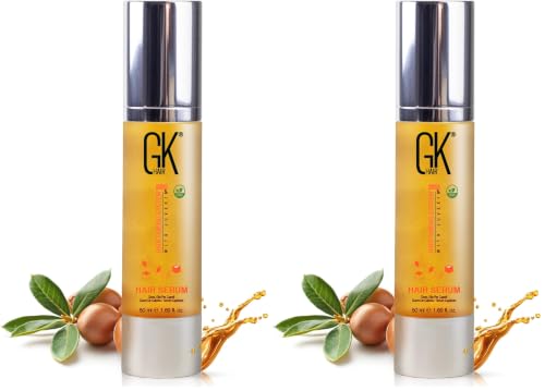 Image of GK HAIR Global Keratin Argan Oil Hair Serum for Women and Men | Regular use Hair Serum for Curly & Damaged Hair | Frizz-Free Smoothness, Hydrating & Nourishing | 100% Organic with Pack of 2-50ml