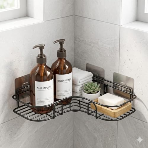 CLINTON Corner Shower Caddy, Adhesive Wall Mount, No Drilling, St...