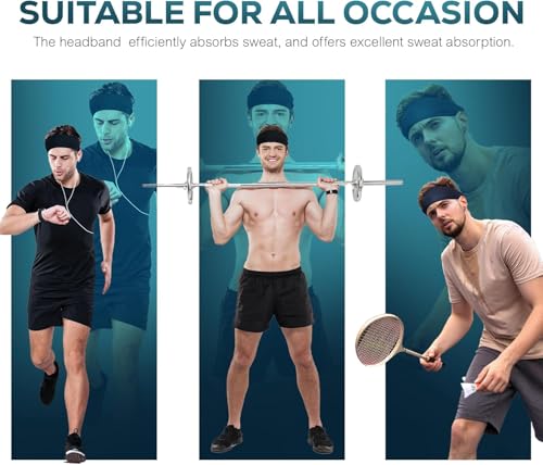 Image of Relix Sports Headband for Men (Pack of 5) - Moisture Absorbing Workout Headband, Sweatband Headbands for Running, Cycling, Football, Yoga, Unisex Hairband