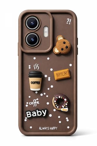 Image of Bintage Ball Bear| Donut| Milk Cake| Baby| Coffee Rubber Case Camera Protection Back Cover Compatible for IQOO Z6 44W - Brown