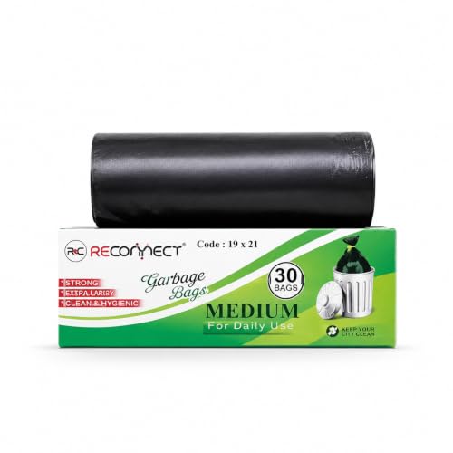 Garbage Bags Medium Size Dustbin Bags 19 x 21 Inches | 30 Pcs Pack of 1 | Heavy Duty Leak Proof Trash Bags for Home Kitchen Use