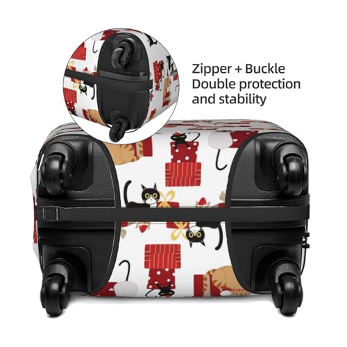 Cute Cat And Christmas Gift Luggage Cover Protector Anti-Scratch Washable Fits 18-32 Inch Luggage-Small4