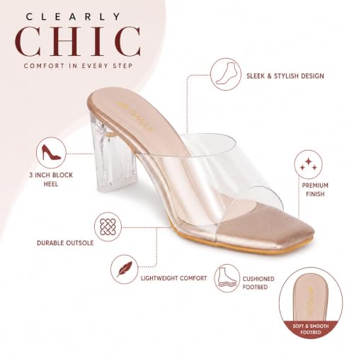 Image of TRASE Transparent Block Heels for Women Stylish | Fashionable Heel Sandals for Girls | Elegant & Formal Footwear