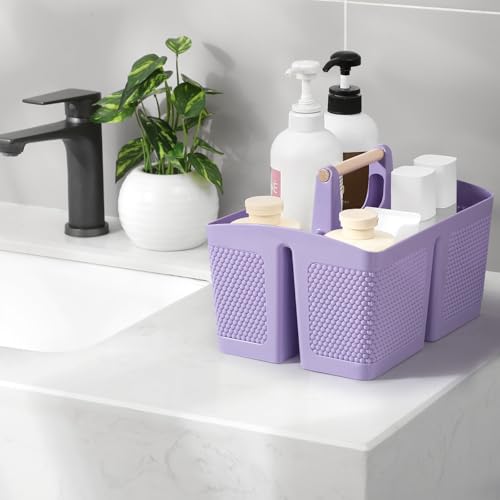Image of rejomiik Plastic Shower Caddy, Portable Shower Basket with Handle, Purple