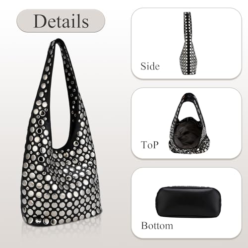 Image of Studded Y2K Purses for Women Punk PU Leather Shoulder Hobo Bags Trendy Underarm Tote Handbags