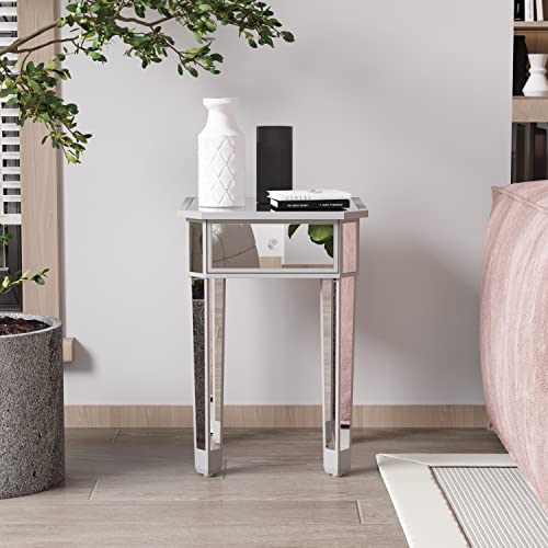 Sun & Summer 1 Set Mirrored Nightstand Bed Side Table End Table Console Entryway Bedside Sofa Table With Drawer For Bedroom Living Room Silver #TOP5