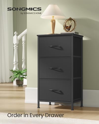 Image of SONGMICS BELLAH Collection - Dresser for Bedroom, Chest of Drawers, Storage Organizer Unit, Closet, Entryway, Steel, 3 Drawers, Modern, Ink Black and Ebony Black ULGS313B01S