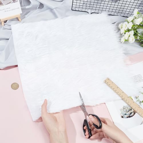 BENECREAT White Faux Fur Fabric 40x40cm Soft Plush Shaggy Squares Pre-Cut Craft Fur Fabric for Costumes Rugs, Pillows, Sewing - Image 2