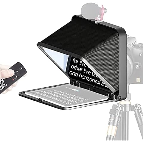 LENSGO 8” Teleprompter for iPad Tablet Smartphone DSLR Camera w/Remote Control, APP Compatible with iOS & Android System for Online Teaching Vlogger Live Streaming Interview, Fold in One Sec (Black) Cover